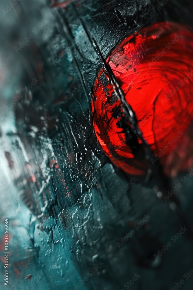 Poster close-up shot of a bright red object placed on a black surface