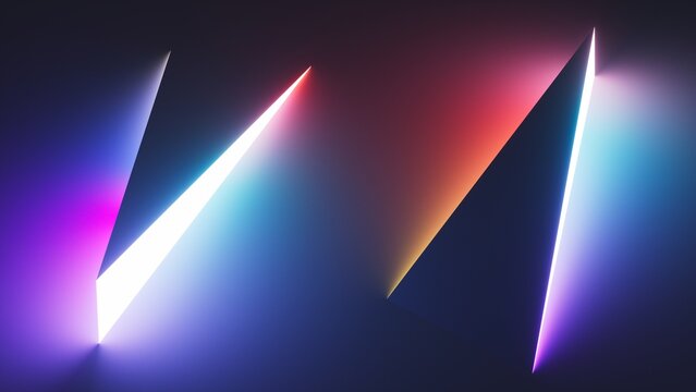 3d render, abstract neon background, sharp triangular spikes and zigzag shapes glowing with bright light in the dark