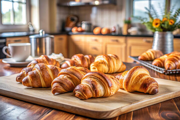 Freshly baked croissants on kitchen counter