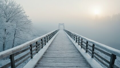 Obraz premium Stare juchy poland with snowy wooden bridge in a winter day 305