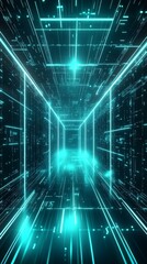 Obraz premium An abstract artwork features a vibrant neon tunnel with glowing lines and intricate patterns, capturing a profound sense of advanced technology and depth in its captivating design