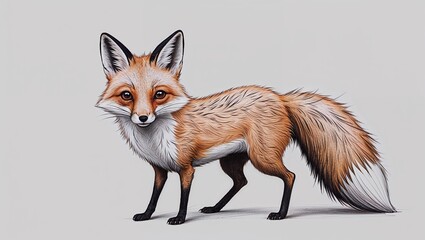 Obraz premium Detailed illustration of a red fox with bushy tail on white background