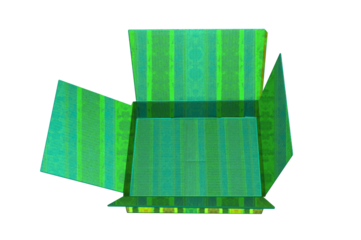 Open decorative green box for a gift. On isolated transparent background.