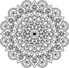 Christmas Mandala Design of Coloring Book Page. Easy Mandala Coloring Book Pages for Adults to Relax