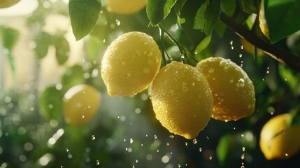 Fresh lemons growing on a tree