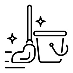 A linear icon of mopping stick and bucket © Prosymbols