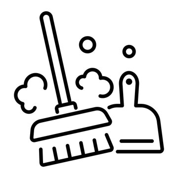 recommend clip art: A linear icon of sweeping broom and dustpan