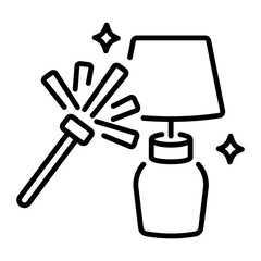 A linear icon of cleaning lamp with a duster