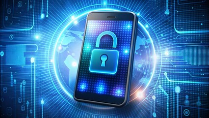 A stylized depiction of a Monday alarm on a high-tech phone, with cyber security icons and binary code filling the background