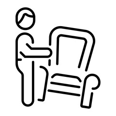 A linear icon of a person rearranging furniture in a room