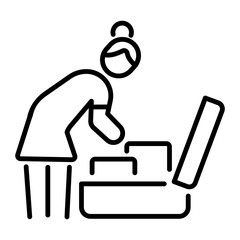 Bag packing linear icon of a person 