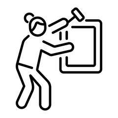 A linear icon of a person hanging frame on a wall