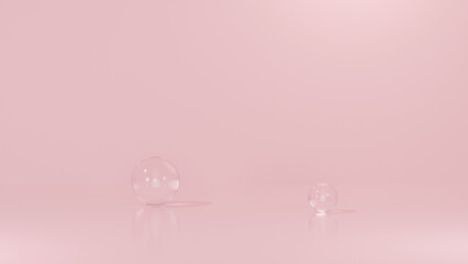 Background featuring an empty product display mockup with a pink backdrop and abstract geometric platforms designed for showcasing merchandise in landscape orientation.