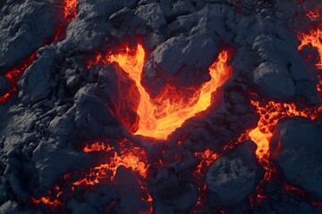 Close-Up of Glowing Molten Lava Flow, Showcasing Natures Raw Power, Heat, and Primal Energy, Generative AI