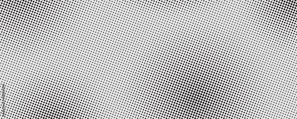 Poster Small circular shape pattern, with vertical size gradient. Halftone effect vector background. Medium dots halftone vector background. Overlay texture.