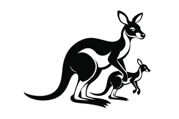 Black and white A mother kangaroo with a joey G.eps