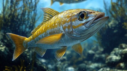 Obraz premium A vibrant fish swimming in a coral reef environment.
