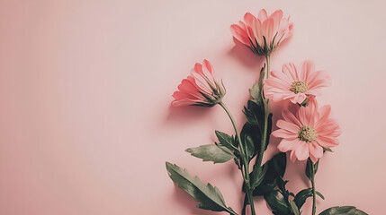 Floral Banner on Soft Pink Background, Ideal for Wedding, Mother’s Day, or Women’s Day Greeting Card, Spring-Inspired Design with Space for Text