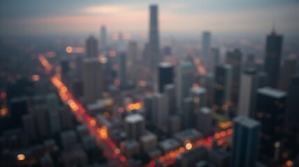 Obraz premium Blurred cityscape with warm lights and tall buildings
