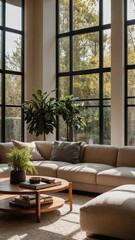 Modern Living Room with Lush Greenery