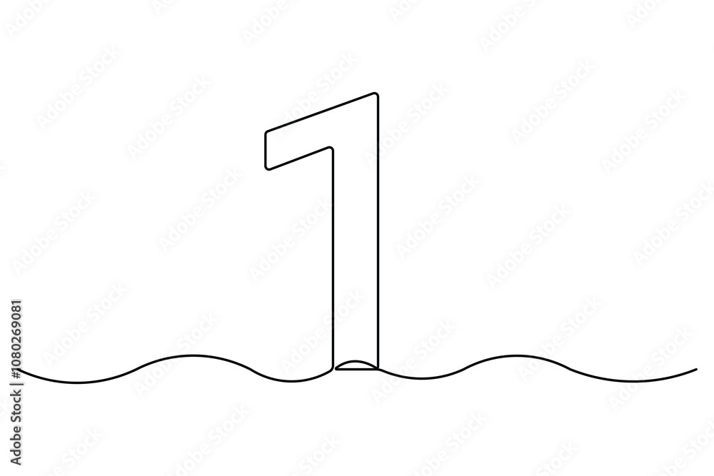Poster continuous editable line drawing of number 1. editable one line drawing of number 1 icon vector illu
