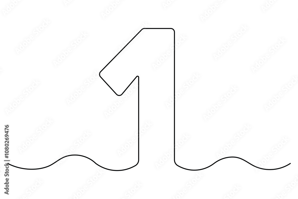 Poster continuous editable line drawing of number 1. editable one line drawing of number 1 icon vector illu