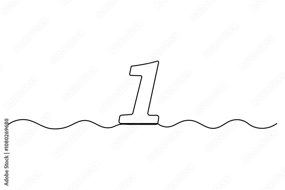 Poster continuous editable line drawing of number 1. editable one line drawing of number 1 icon vector illu
