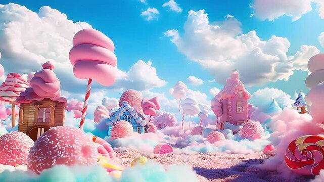 Cotton candy, marshmallows town, A vibrant pastel world filled with delectable sweets and candies, dreamy	
