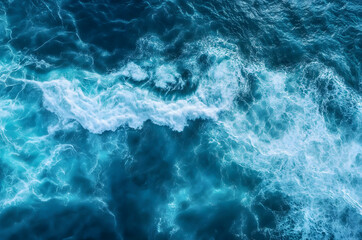 Fototapeta premium aerial view to ocean waves. Blue water background