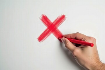 Red Marker Cross on White Paper: Essential Business Concept, Decision Making, and Error Correction