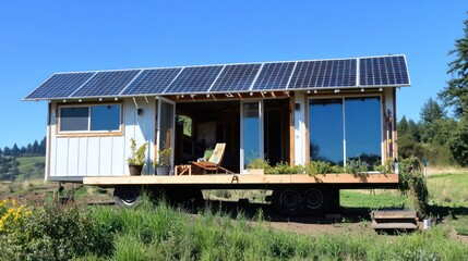 Obraz premium Mobile home solar installation, making off-grid living accessible