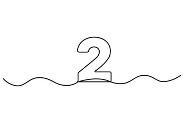 Number 2 in continuous line drawing style. editable One line drawing of number 2 icon. Vector illustration