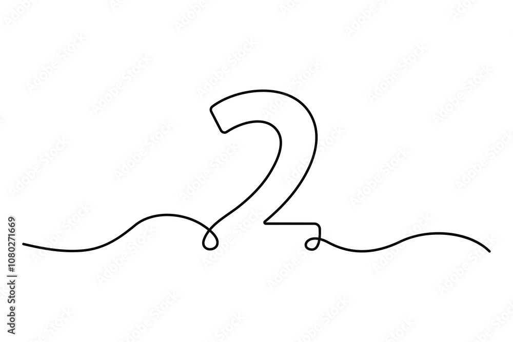 Poster number 2 in continuous line drawing style. editable one line drawing of number 2 icon. vector illust