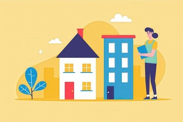 Illustrative Real Estate Concept: Happy Family in New Home, Perfect for Marketing and Branding