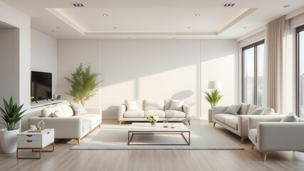 Fototapeta premium A modern living room mockup featuring a neutral color palette, sleek furniture, and plenty of natural light, modern, interior design, color palette