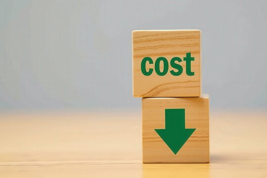 Wooden Blocks Displaying Cost Reduction Concept for Business and Finance Marketing