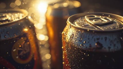 A close-up photo of two cans of soda with labels and condensation