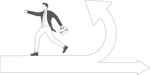 Businessman walking on the back arrow way