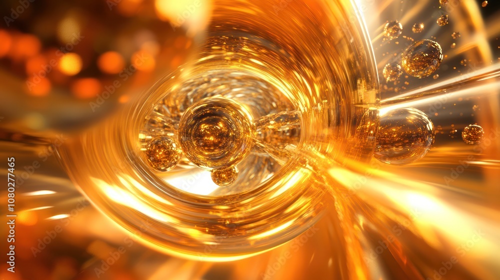 Poster gold interacting with quantum waves, featuring a dynamic interplay of light and shadow that highligh