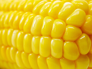 Close-up fresh ripe bright yellow corn  kernels, macro