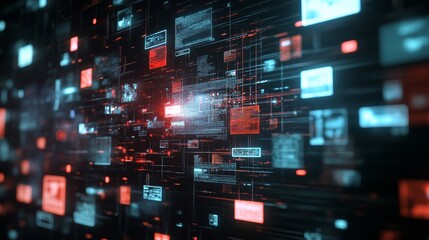 Obraz premium Concept of assembling a web page from modules that fly around the display. The web design studio concept page is on the display