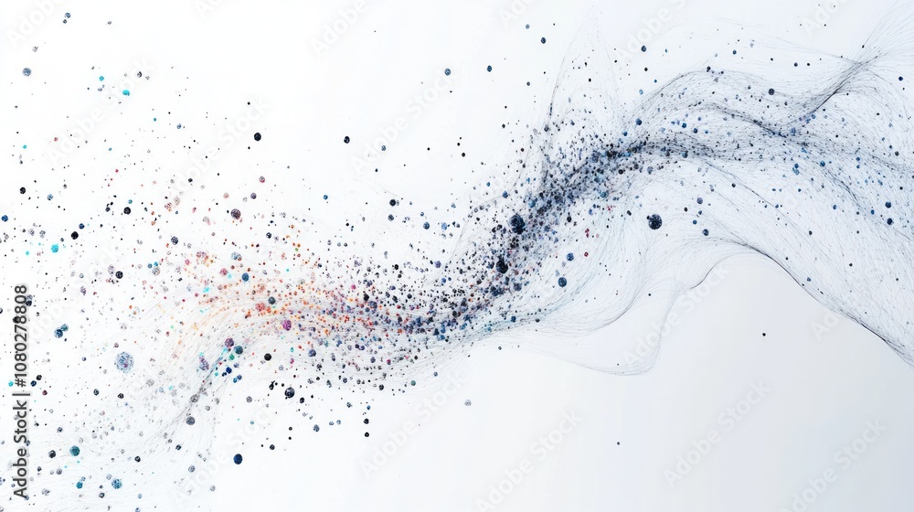 Poster with visual elements representing entangled particles and their interactions