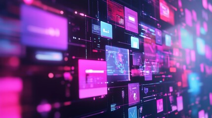 Obraz premium Concept of assembling a web page from modules that fly around the display. The web design studio concept page is on the display