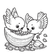 Coloring design bird picking melon seeds