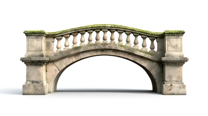 Fototapeta premium Timeless Single-Arched Stone Bridge with Earthy Textures and Soft Shadows - Captivating Architectural Detail on Clean White Background