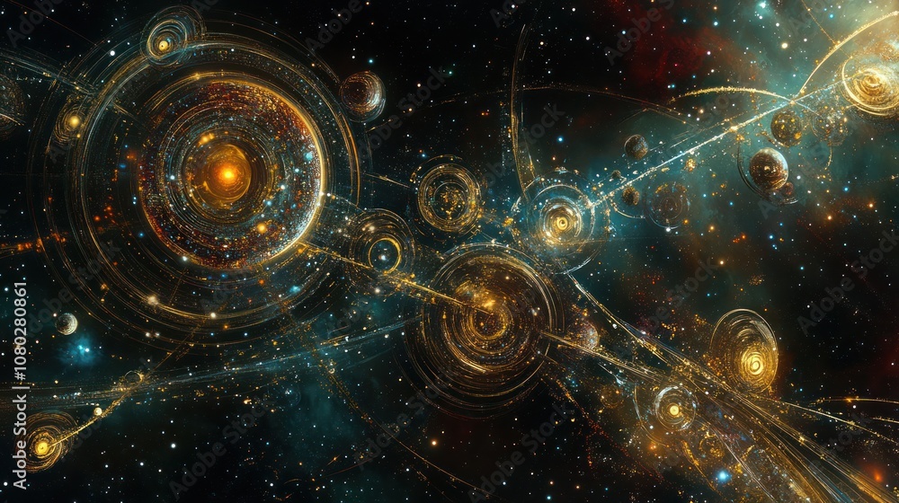 Poster solar system, showcasing an array of celestial bodies with intricate designs