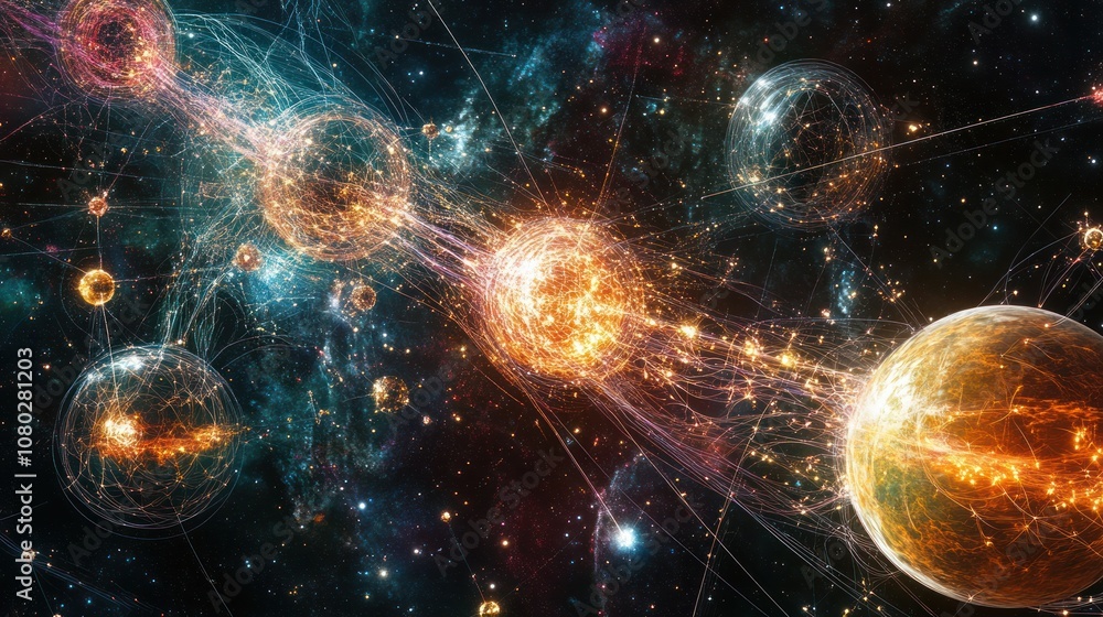 Poster solar system, showcasing an array of celestial bodies with intricate designs