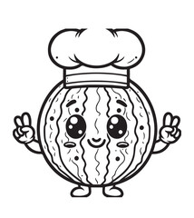 Melon chef hat coloring design 