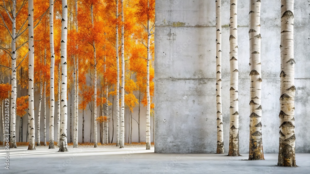 Poster inspiring close-up of tundra-inspired abstract patterns in fall colors on a white concrete floor, fe