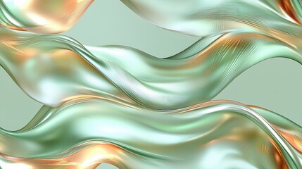 Obraz premium Abstract fluid waves in metallic pastels with green and gold highlights